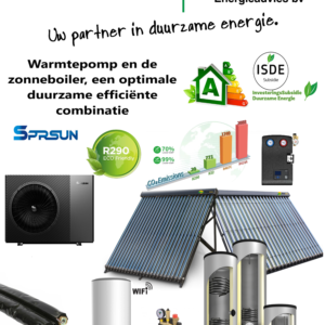 Hybride combipakket met warmtepomp, warmtepompboiler & zonneboilersysteem 500L 1X24CPC Netto investering na subsidie: €3948,-