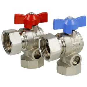 Kogelkranen set haaks 1" binnendraad voor vloerverwarming verdeler