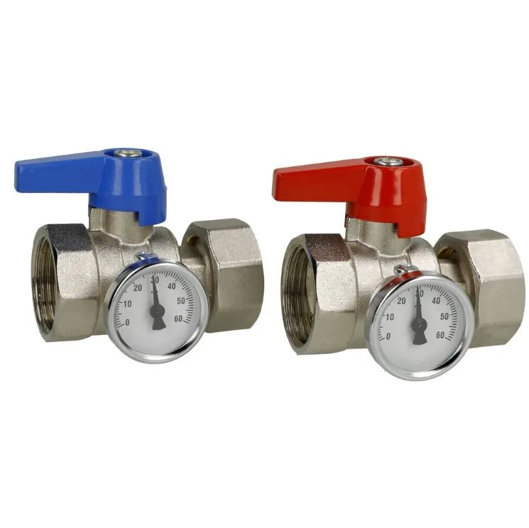 Kogelkranen set recht 1" binnendraad met thermometer voor vloerverwarming verdeler