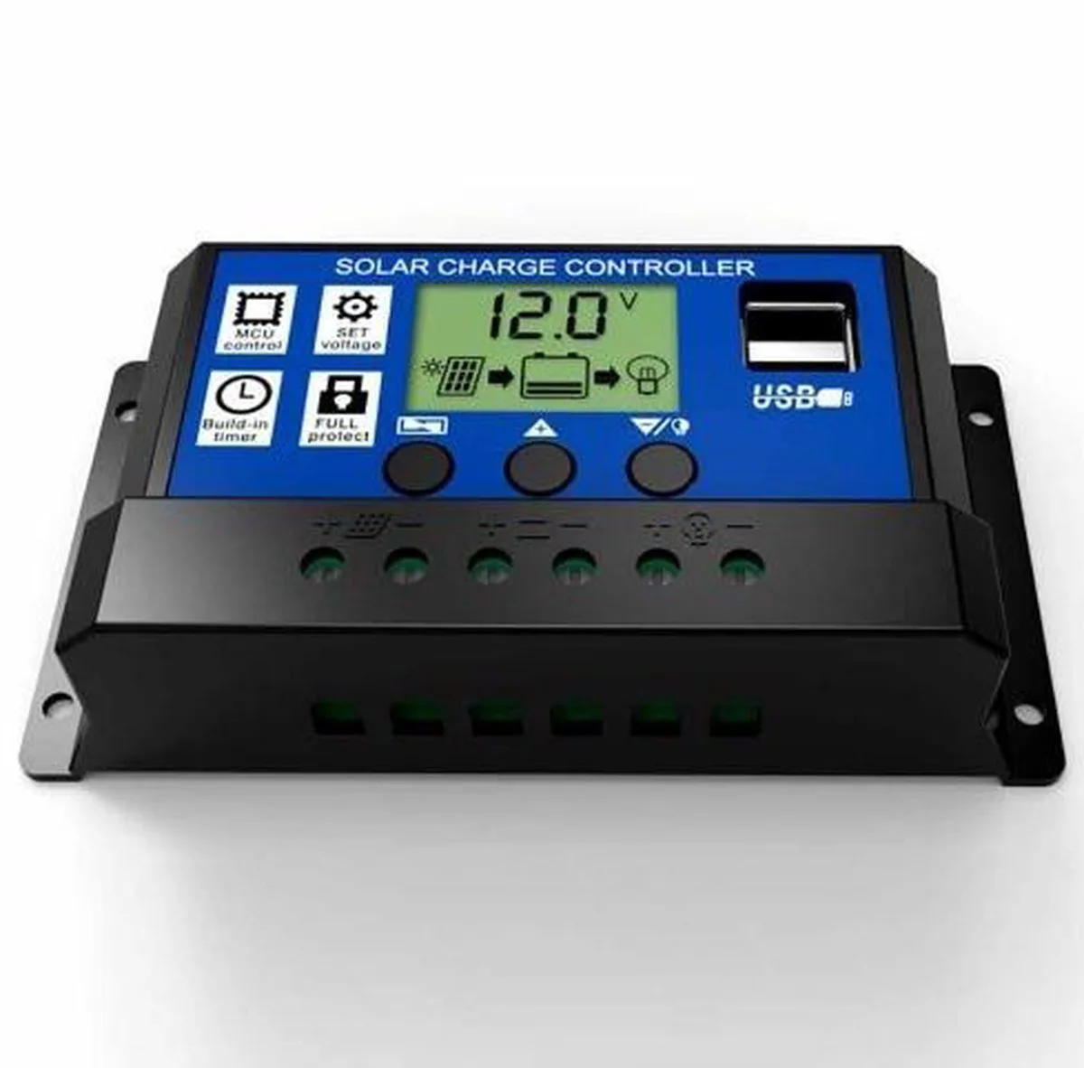 Solar laadregelaar met LCD en 5V USB 10A DC 12V /24V PWM