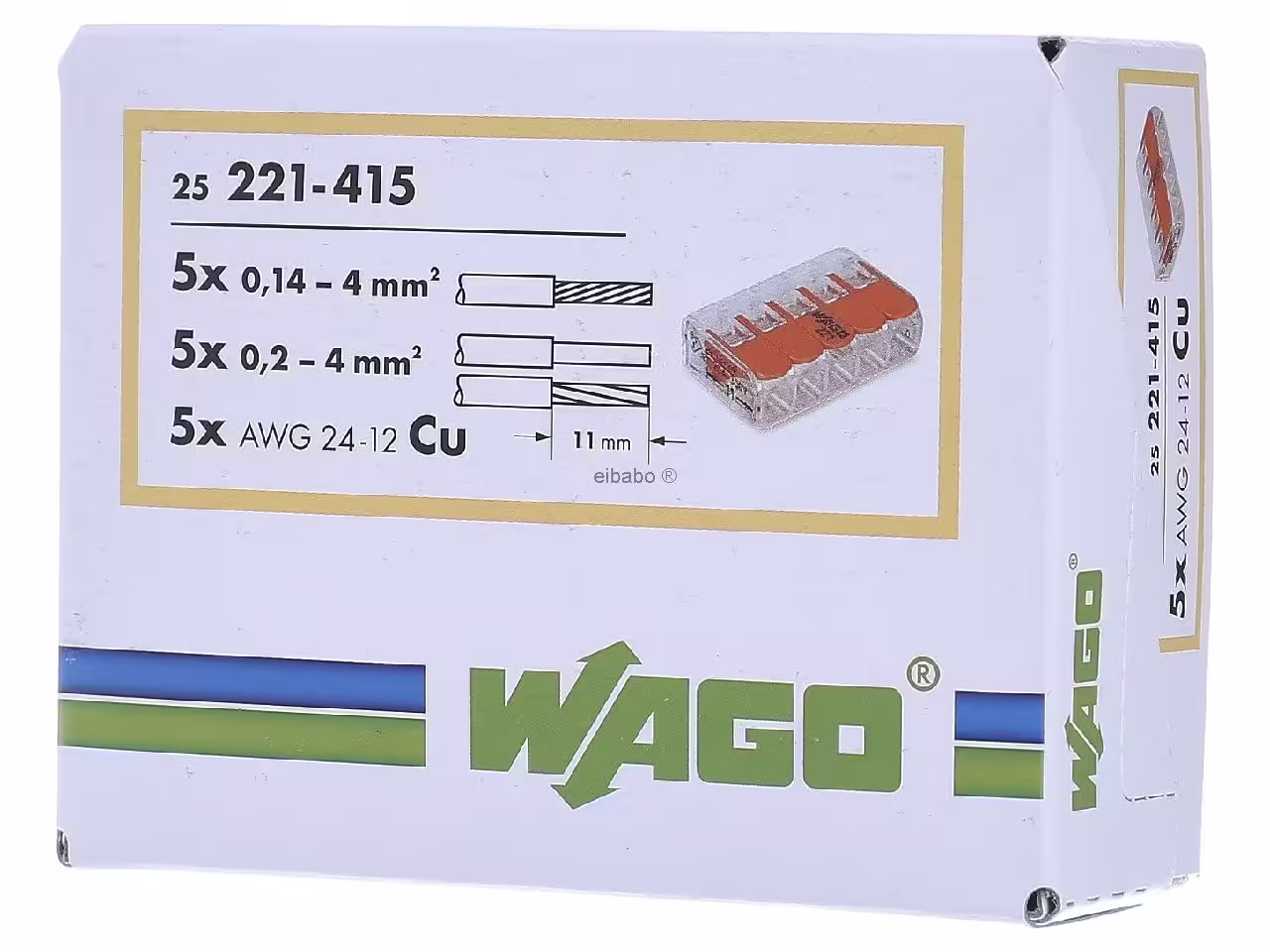 Wago 221-415 lasklem 5-voudig 4MM² per 25 stuks