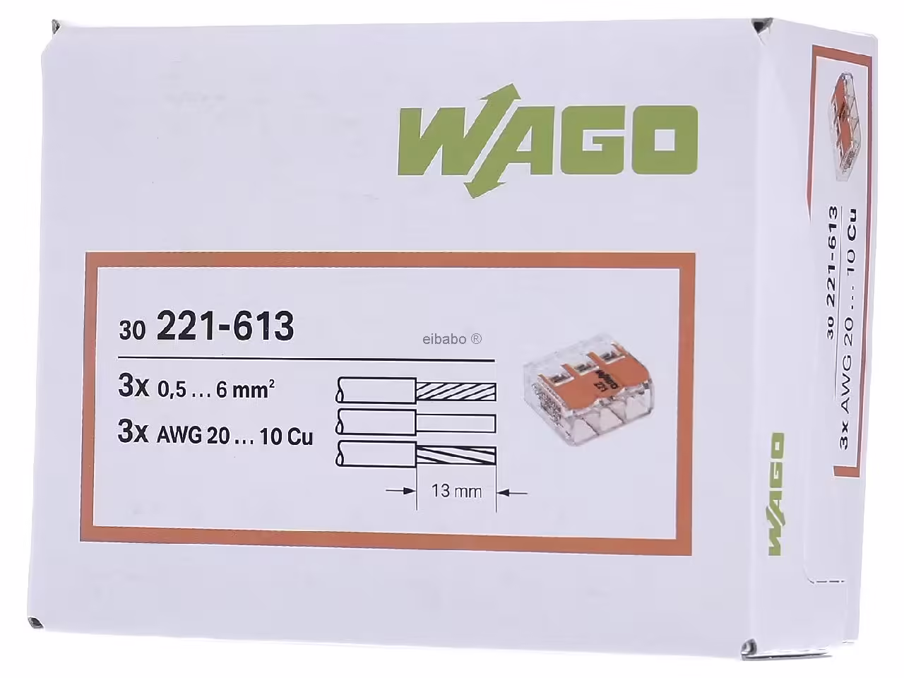 Wago 221-613 lasklem 3-voudig 6MM² per 30 stuks
