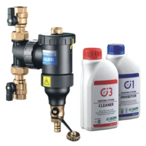 Caleffi vuilafscheider Ø22mm set met afsluitkranen en magneet, C3 cleaner en C1 inhibitor.