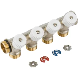 IVAR begetube verdeler met afsluitkranen Ø1" + 4 x 3/4"